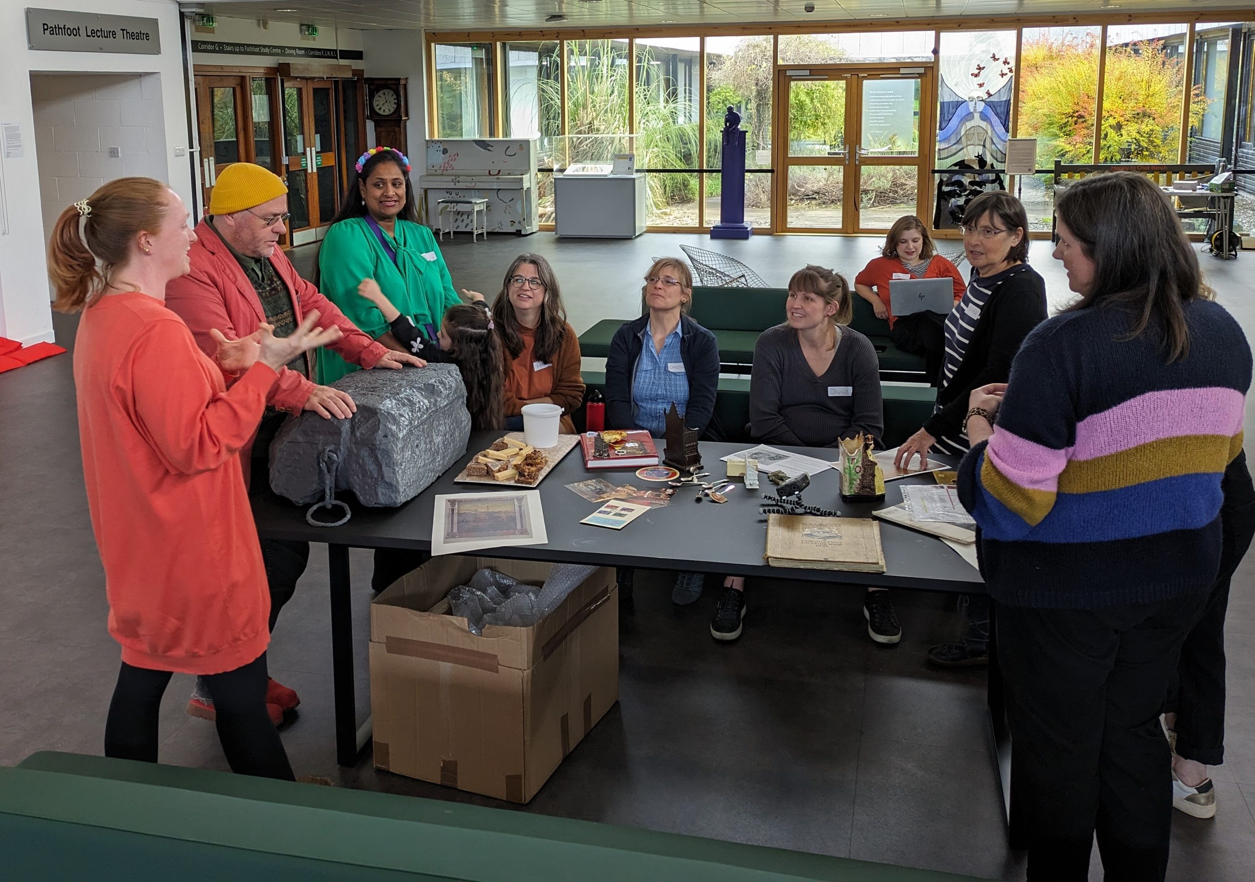 People attend a research workshop with Perth Museum's 3D replica of the Stone of Destiny / Stone of Scone